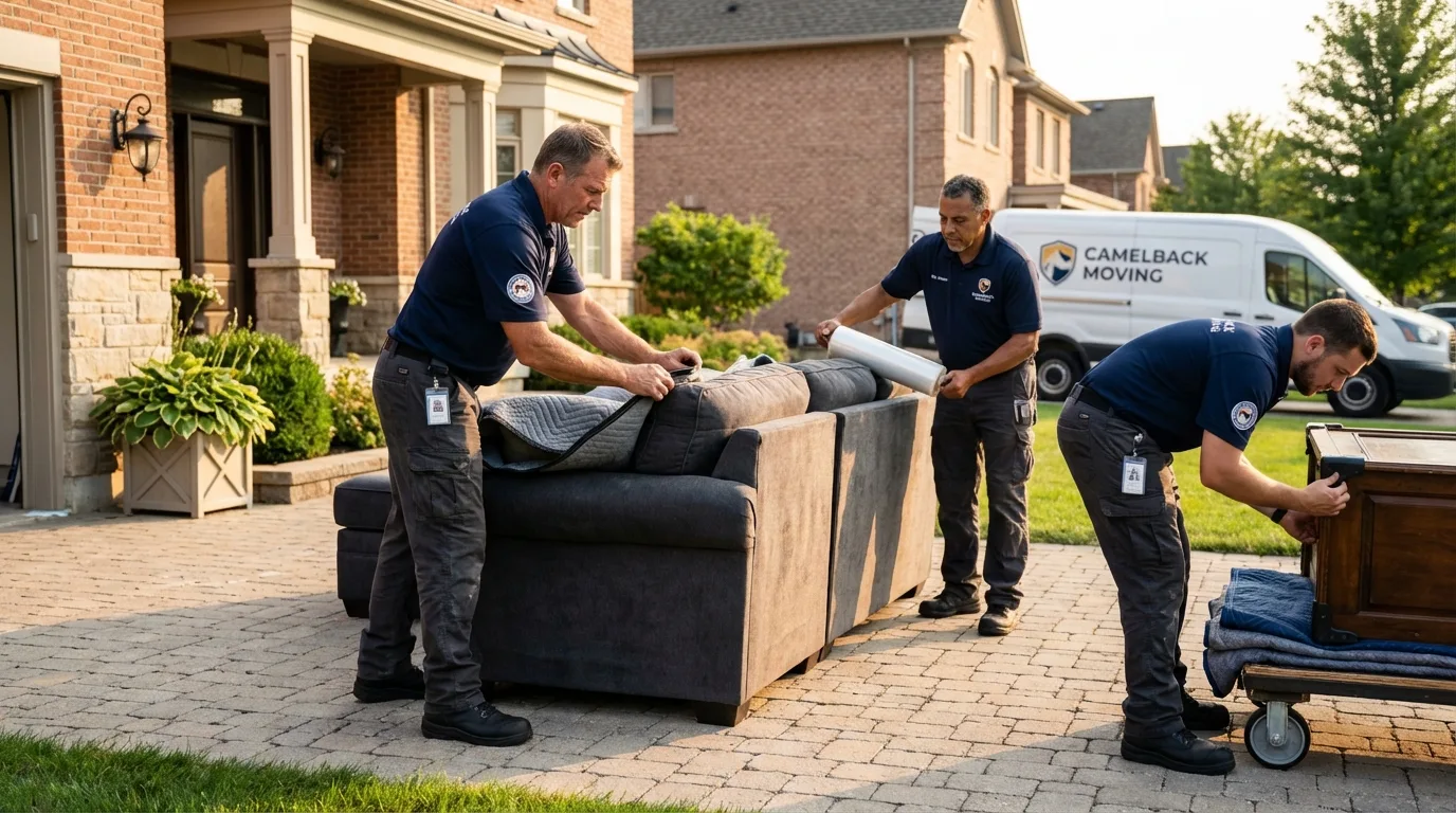 Large estate moving crew wrapping furniture in Augusta, KS